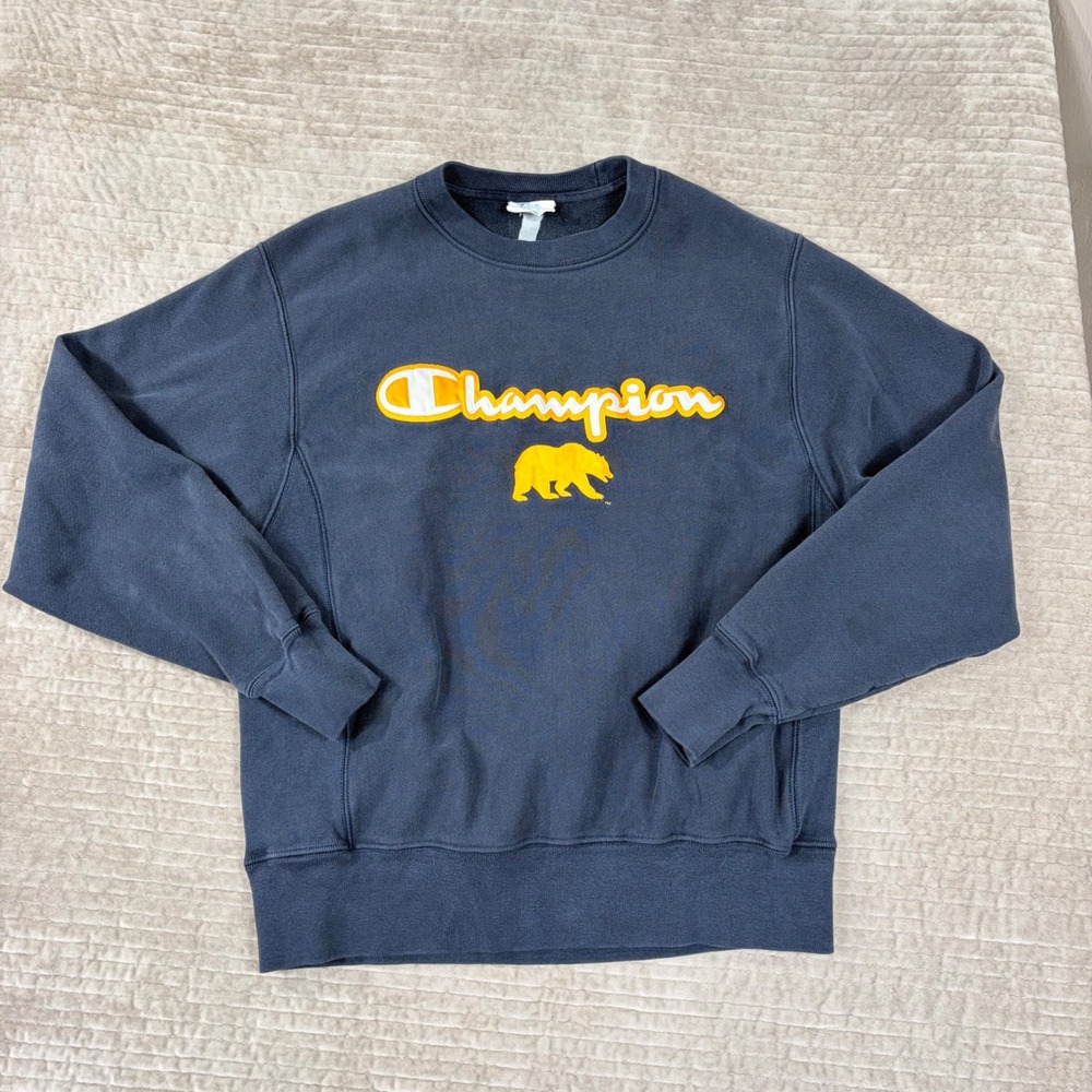 Champion Reverse Weave Sweatshirt Navy Blue California Bear Logo Mens Medium